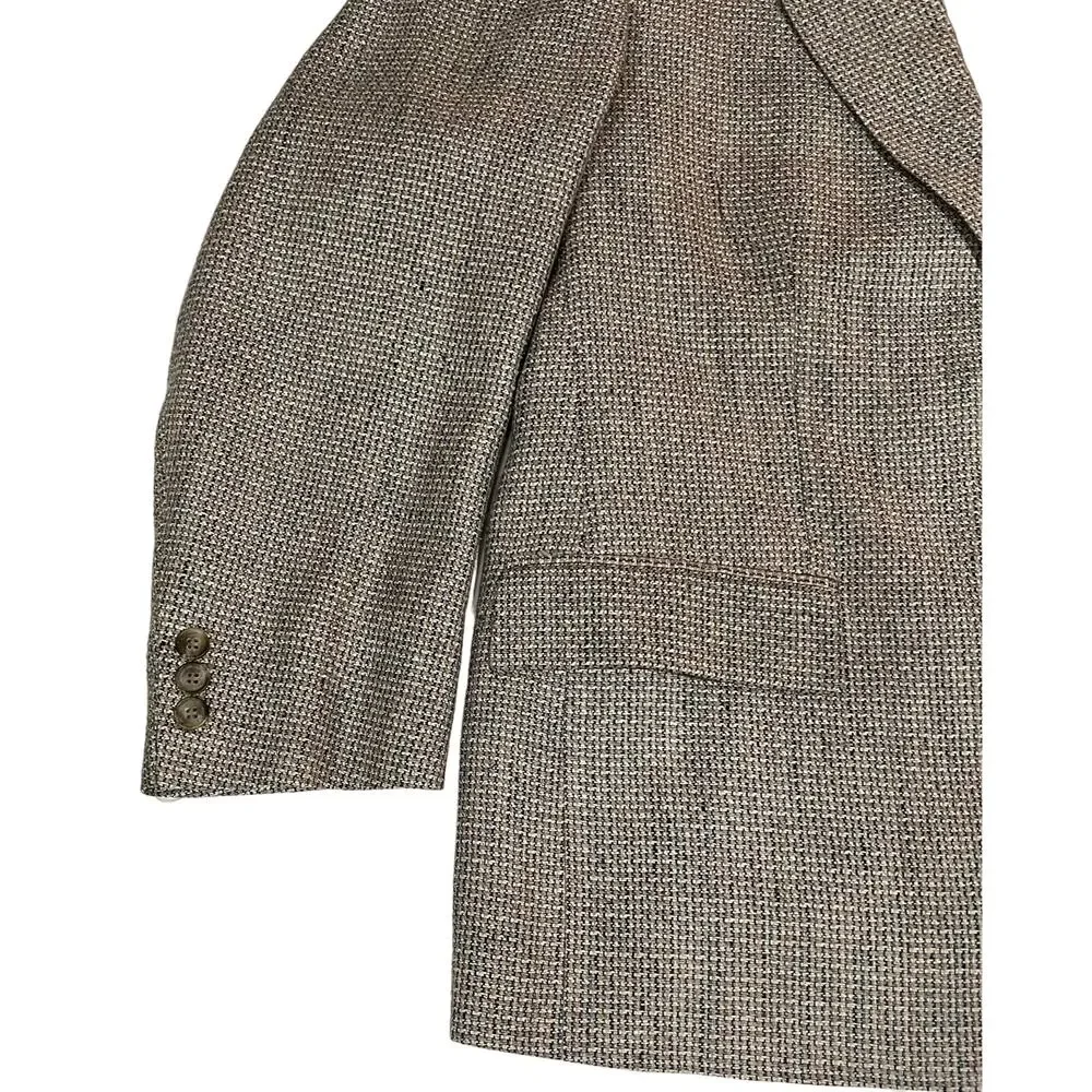 Norm Thompson Vintage Sport Coat Pure Spun Silk Blazer Tan Woven Jacket Mens 42
